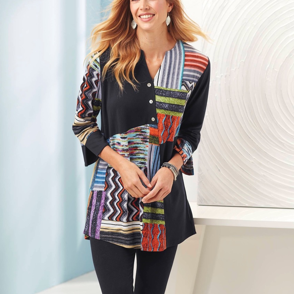 Parsley & Sage Abstract Print Tunic Pullover 3 Quarter Sleeve Imported Sz Large